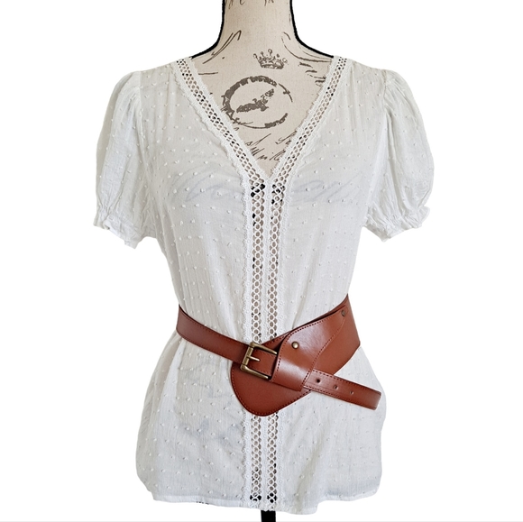 Asymmetrical Brown leather Western boho Gold buckle wide waist dress belt - Picture 4 of 14